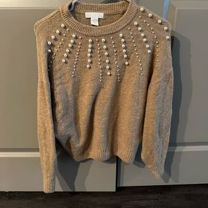 Brown pearl beaded sweater